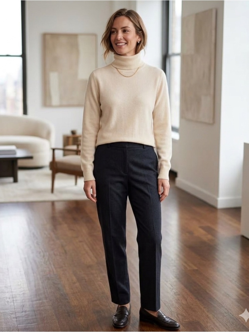 Neiman Marcus Women's Cream Turtleneck Sweater